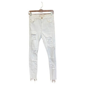 ASOS White Skinny Jeans Distressed Denim Raw Hem Size 28